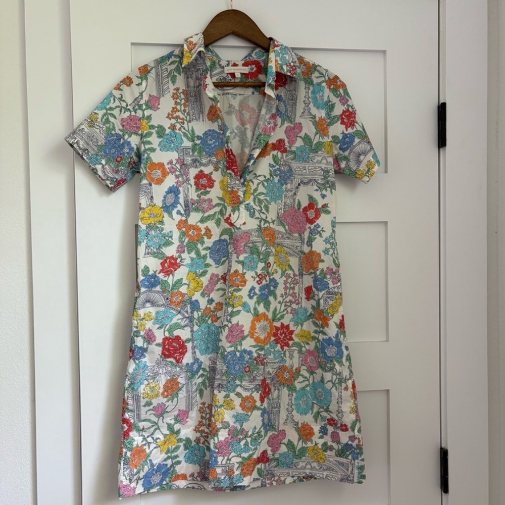 ANN MASHBURN Multicolor Short-Sleeve Floral Print Shift Dress | Small